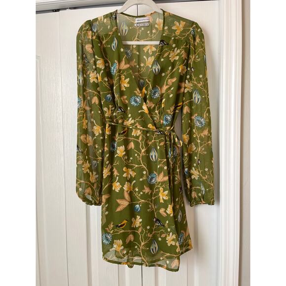 URBAN OUTFITTERS Bleeker Floral Wrap Dress Sheer Sleeves - Picture 3 of 8